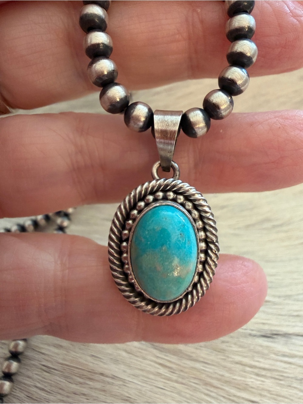 ❤️ Navajo Signed Scott Skeets Kingman Turquoise Sterling Native Pendant 1.24”L